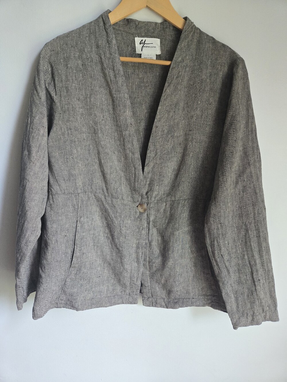 ANDREA JOVINE Heather Gray & Tan Textured Lightweight Linen Jacket